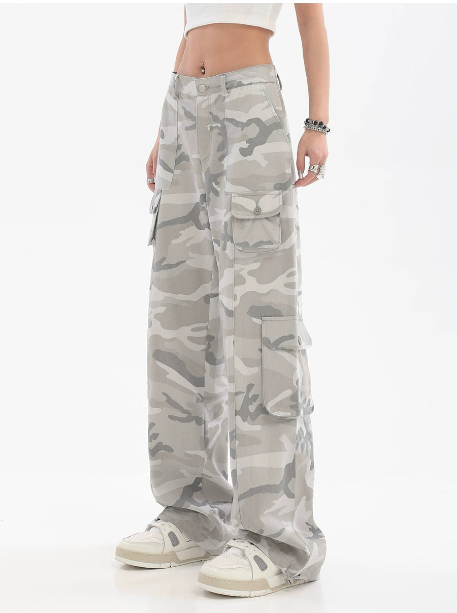 Faded Camo Cargo Pants with Pockets - Main Image