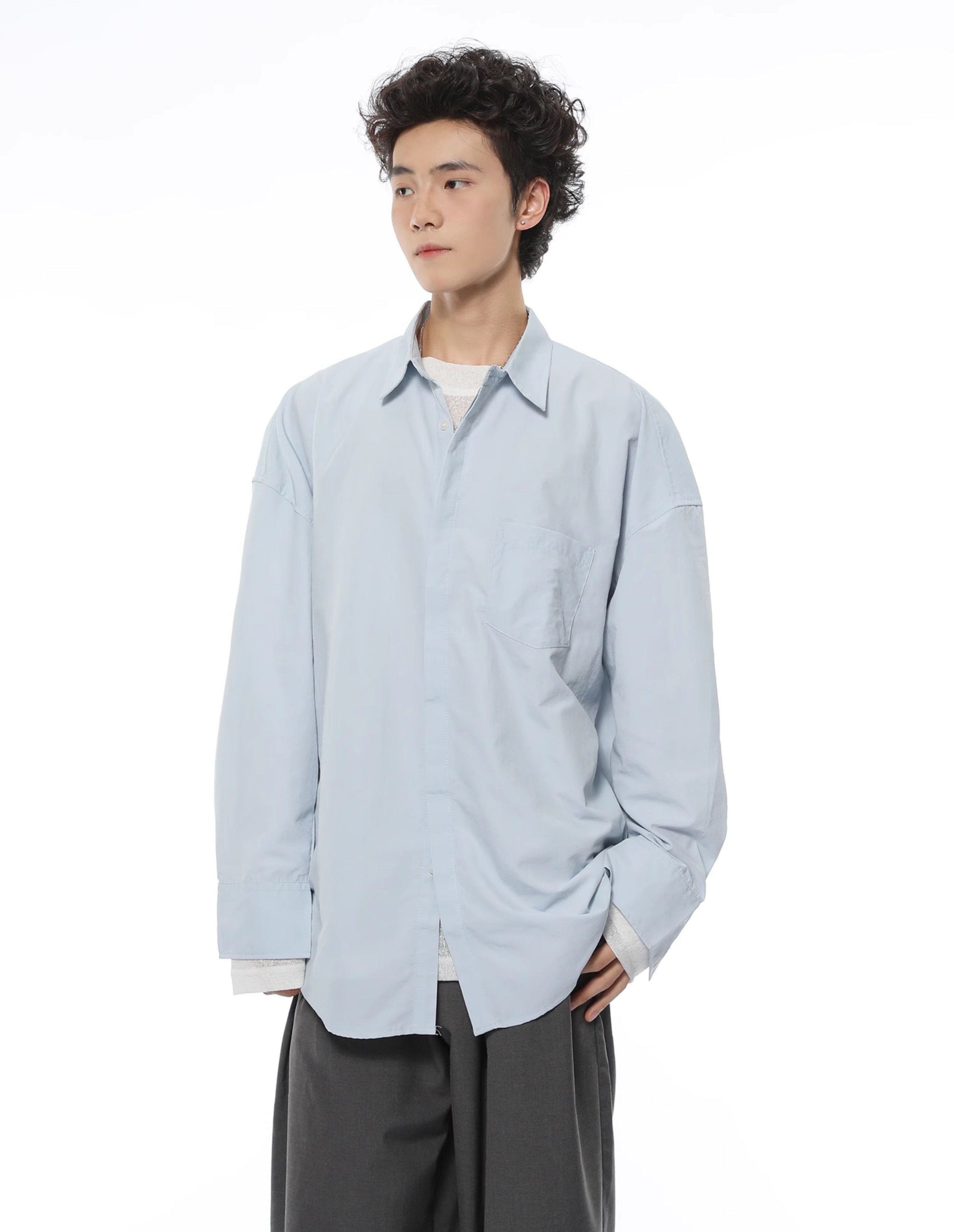 Oversized Casual Lightweight Button-Up Shirt