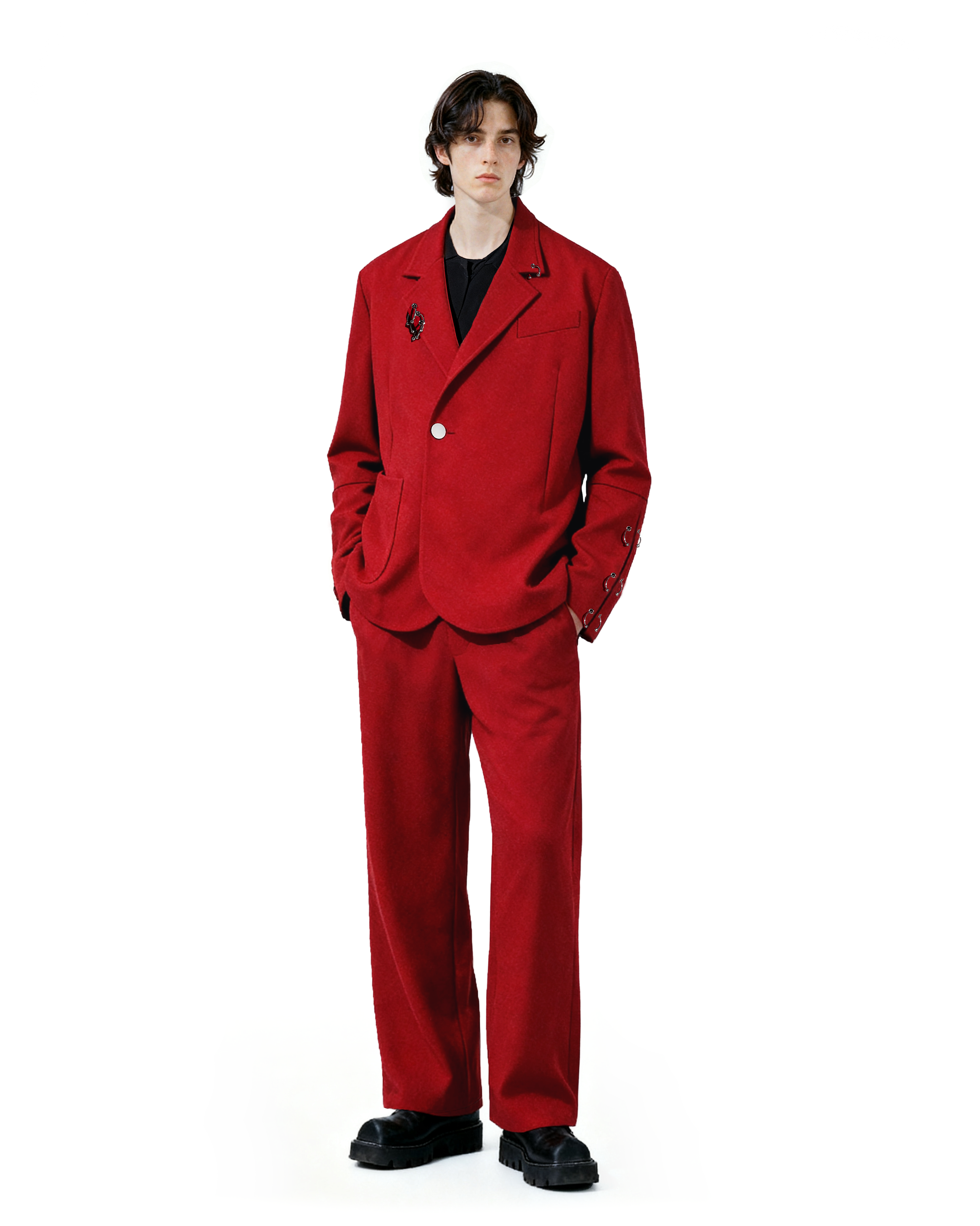piece dress set long blazer Oversized Suit Jacket with Rings and Wide Leg Pants Burgundy / S / Jacket - Grunge, Harajuku, Businesscore Subcategory_dresses The Elegant Satin Blazer Amber Skyline Floral Mesh Color:Dark brown