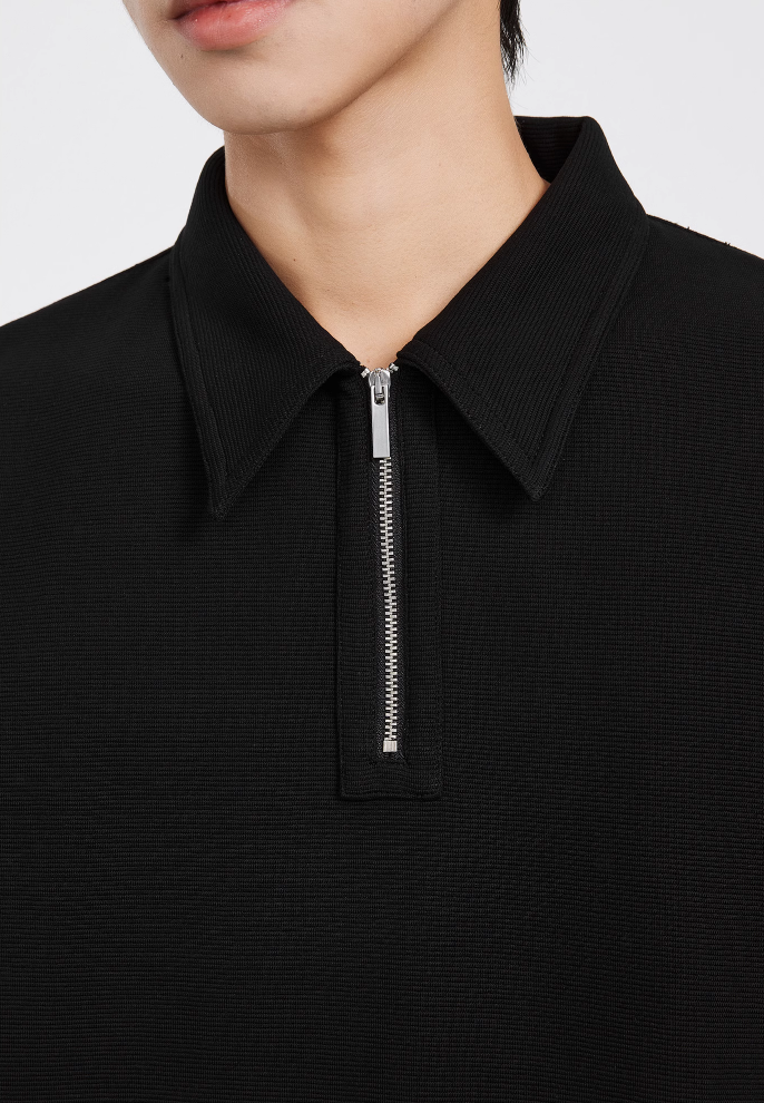 Textured Zip Polo Shirt Short Sleeve