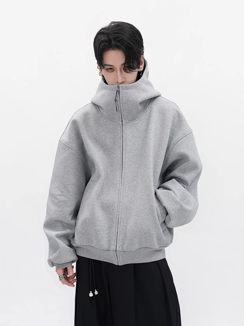 Oversized High Collar Zip Up Hoodie Jacket