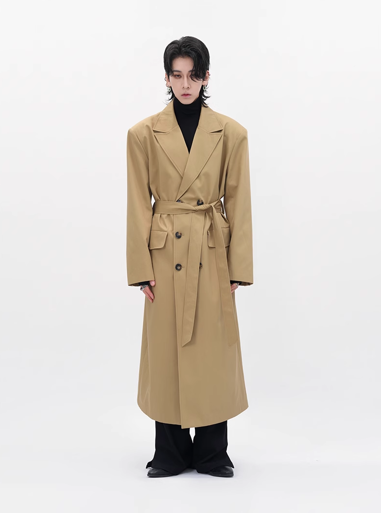 Boxy Double Breasted Trench Coat with Wide Lapel