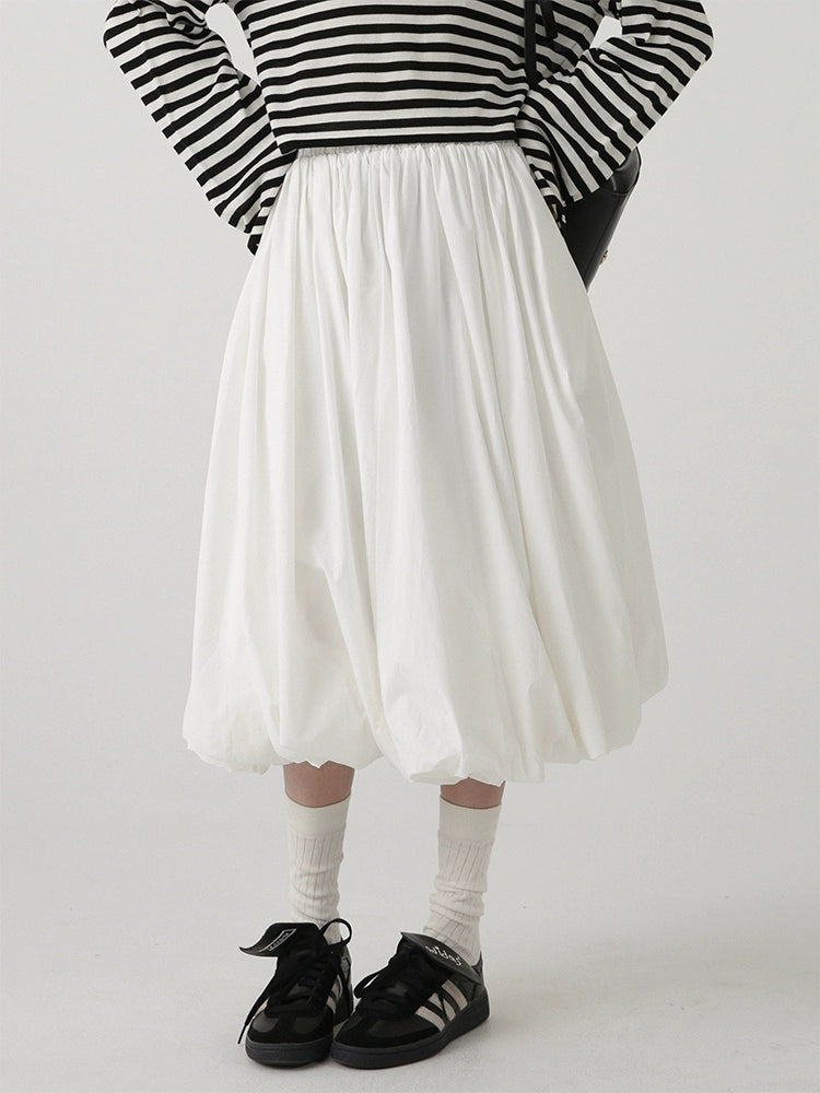 High-Waisted Balloon Midi Skirt with Pockets