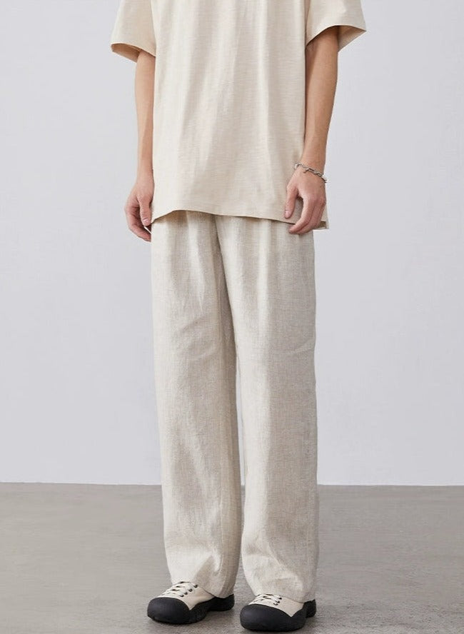 Linen High-Waisted Straight Fit Trousers