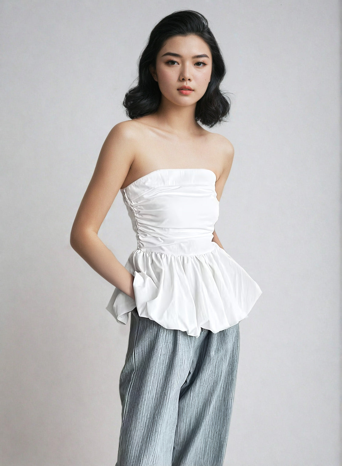 White fashion peplum tube