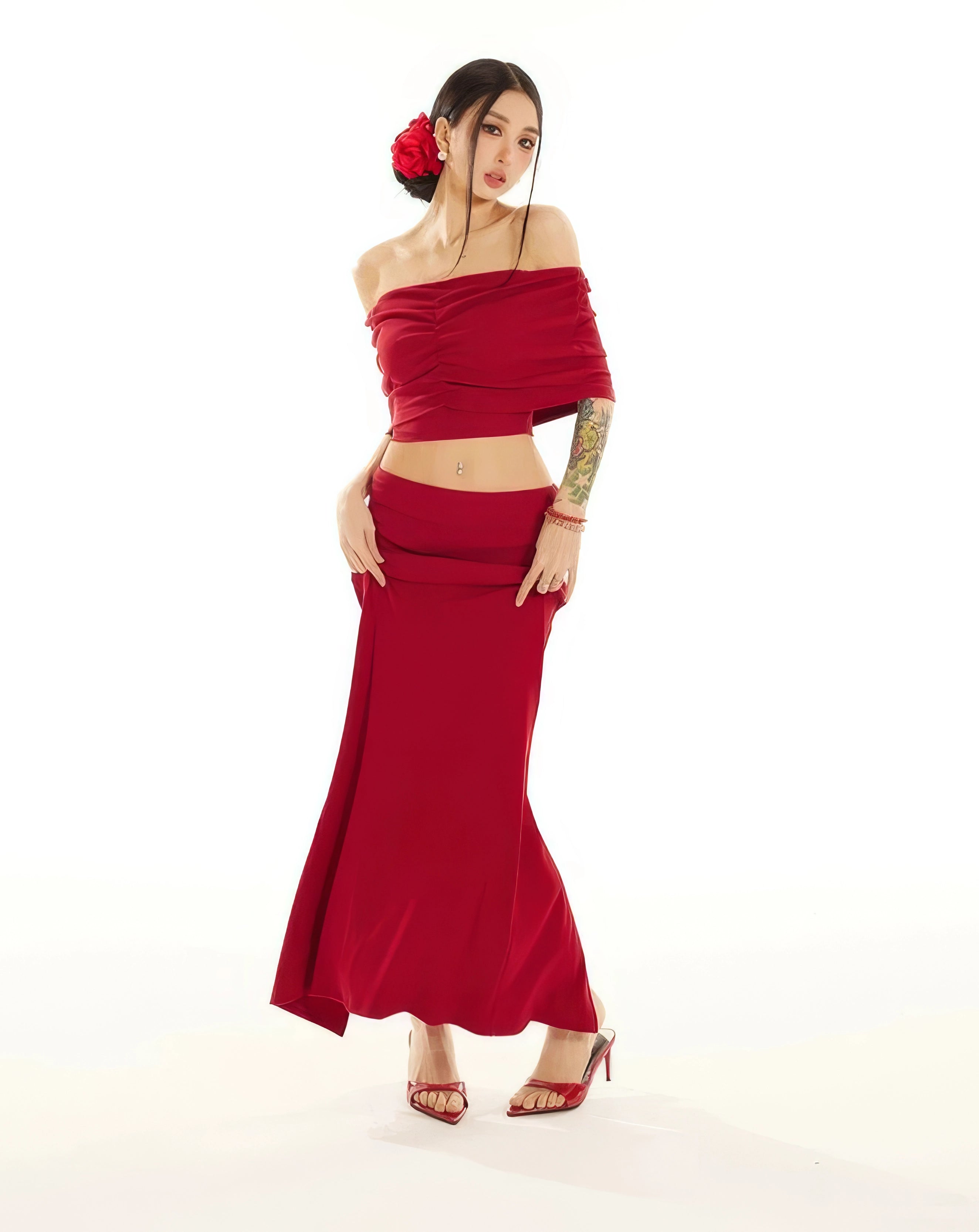 Long skirt with off shoulder top online