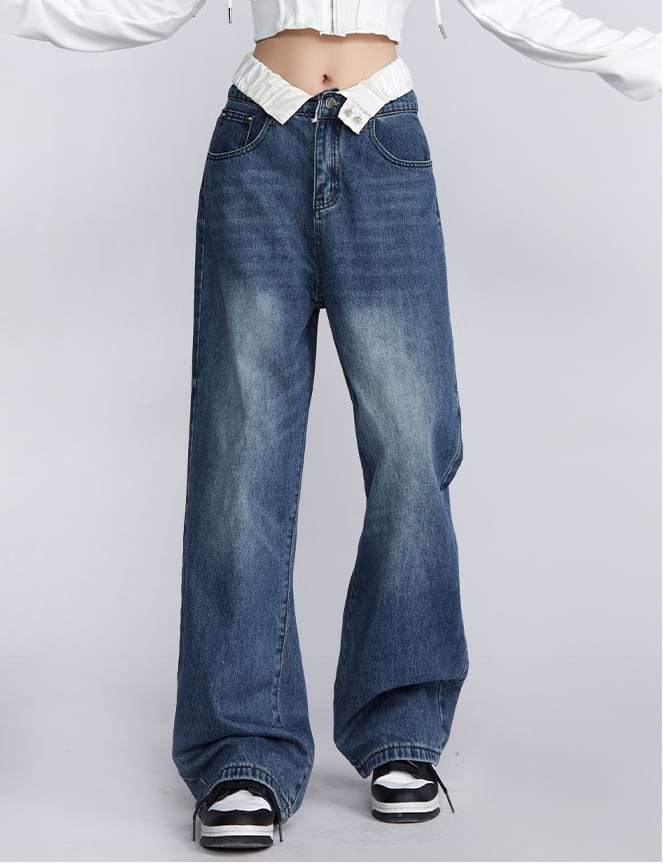 To Roll Up Folding Jeans Legs Fold-Over Waist Jeans