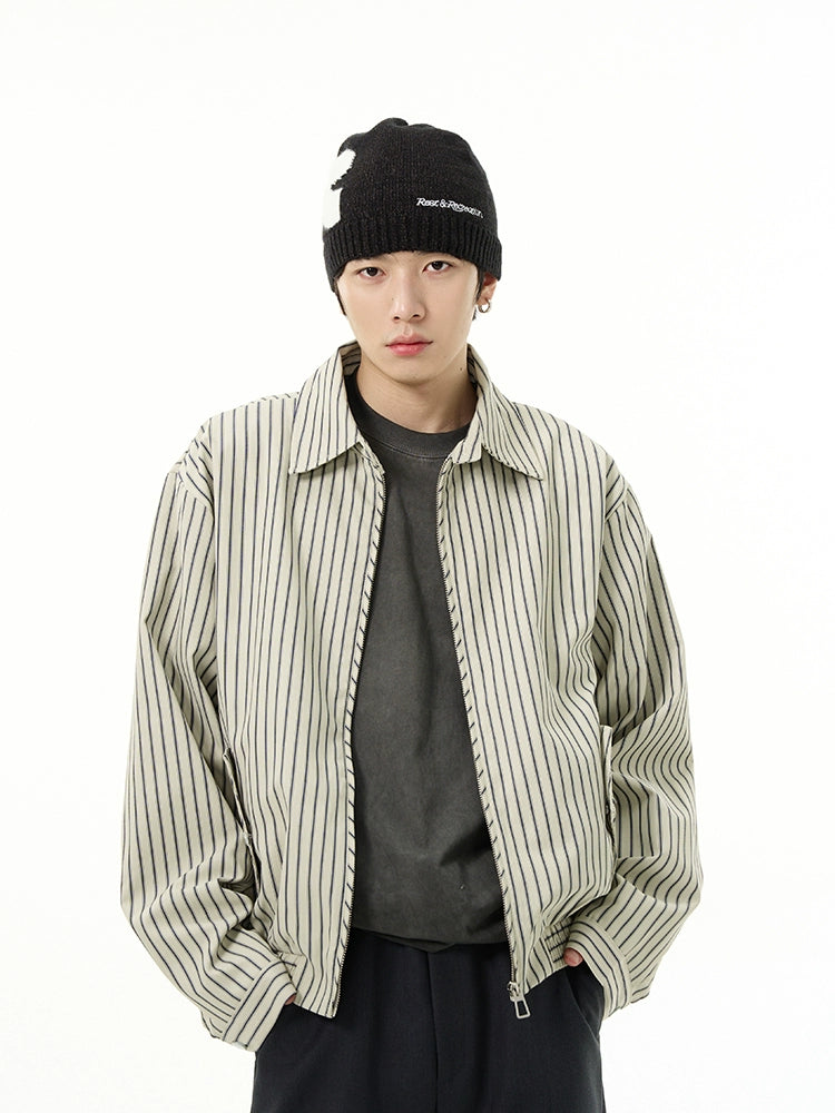Striped Collared Zip-Through Up Bomber Jacket Striped Collared Zip-Through Up Bomber Jacket