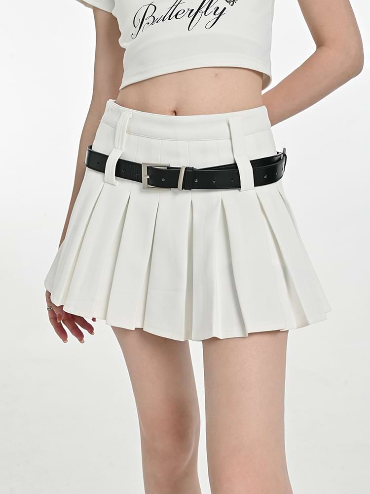 Pleated Mini Skirt with Belt - Main Image
