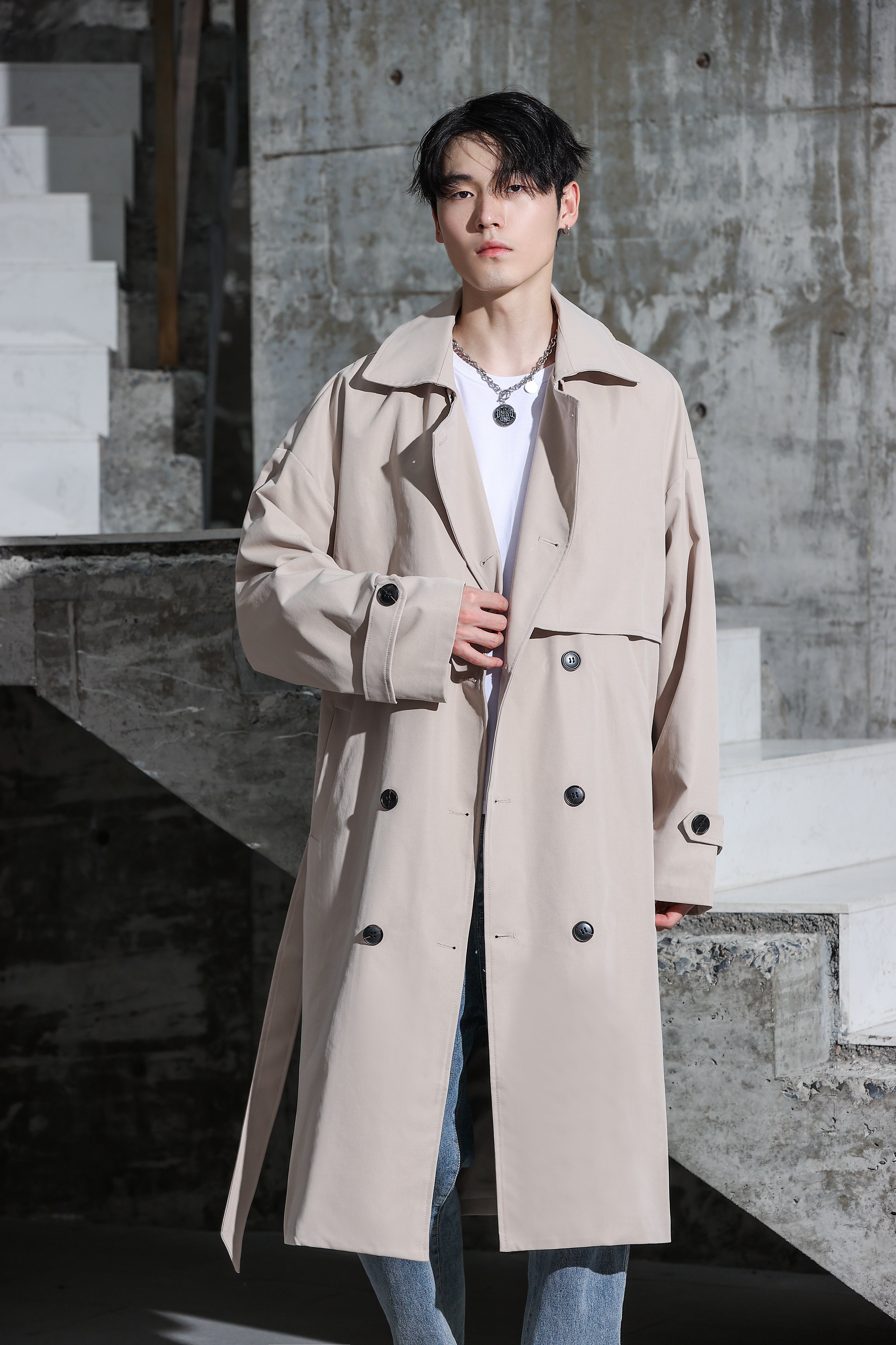 Korean long trench on sale coat