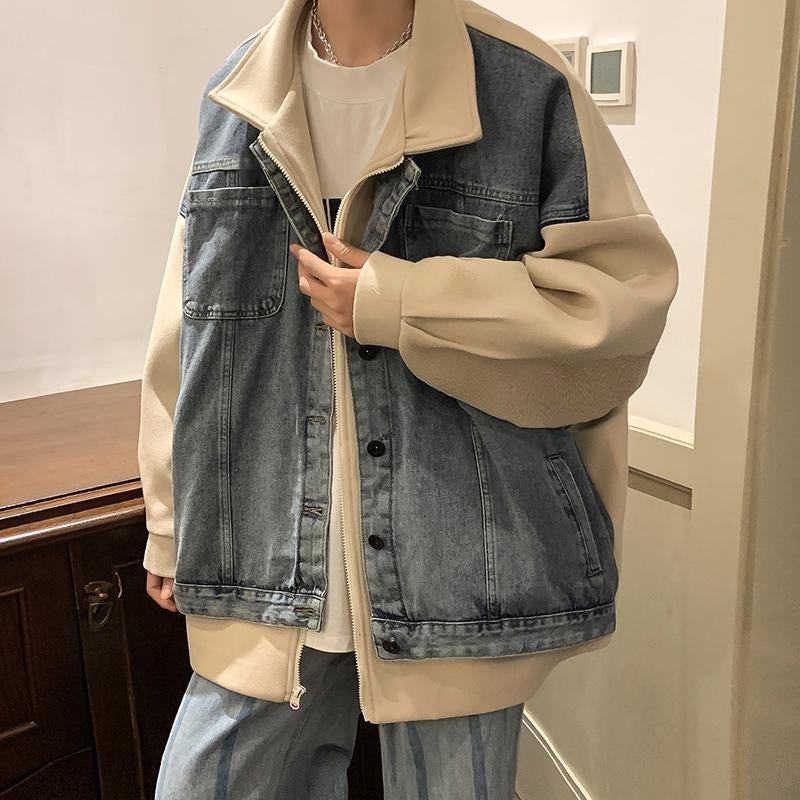 Patchwork Hooded Oversized Denim Jacket