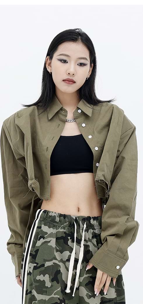 Boxy Cropped Button Shirt - nightcity clothing