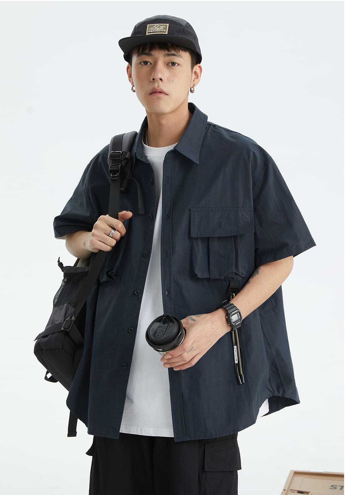 Oversized Short Sleeve Button Shirt - Main Image