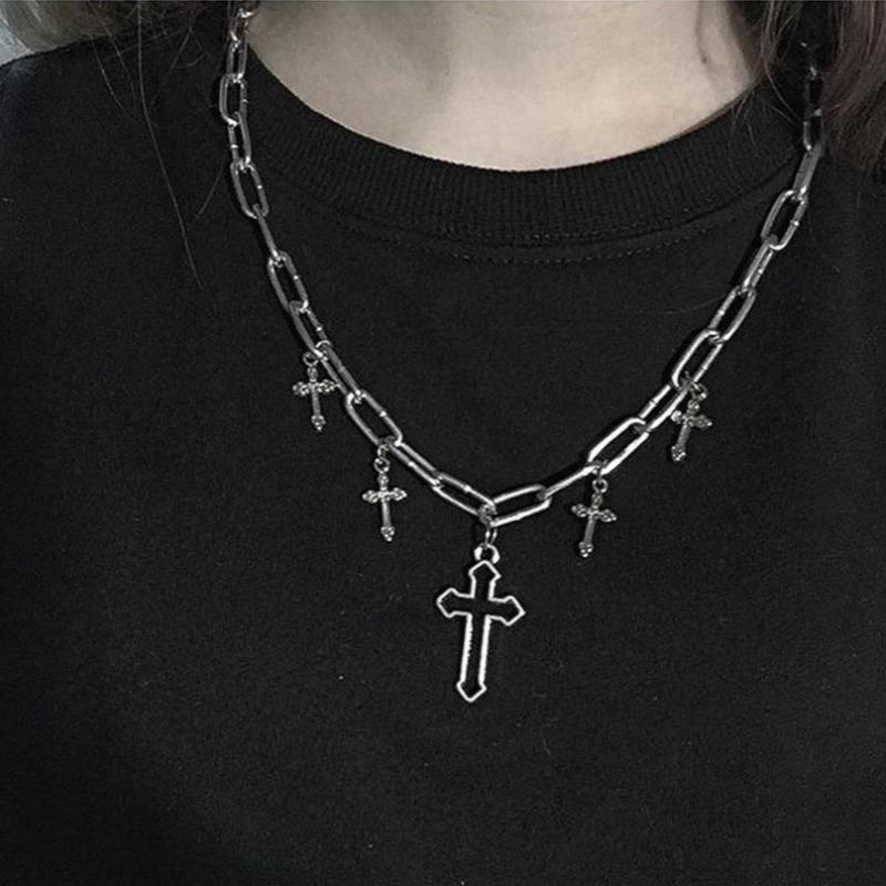 Hollow Crosses Pendant Necklace for Women Party Jewelry Multilayer Tas