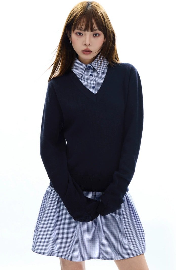 Mock Two-Piece Knit Sweater Pullover