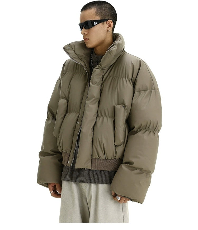 Puffer Jacket with High Collar and Cuffed Sleeves