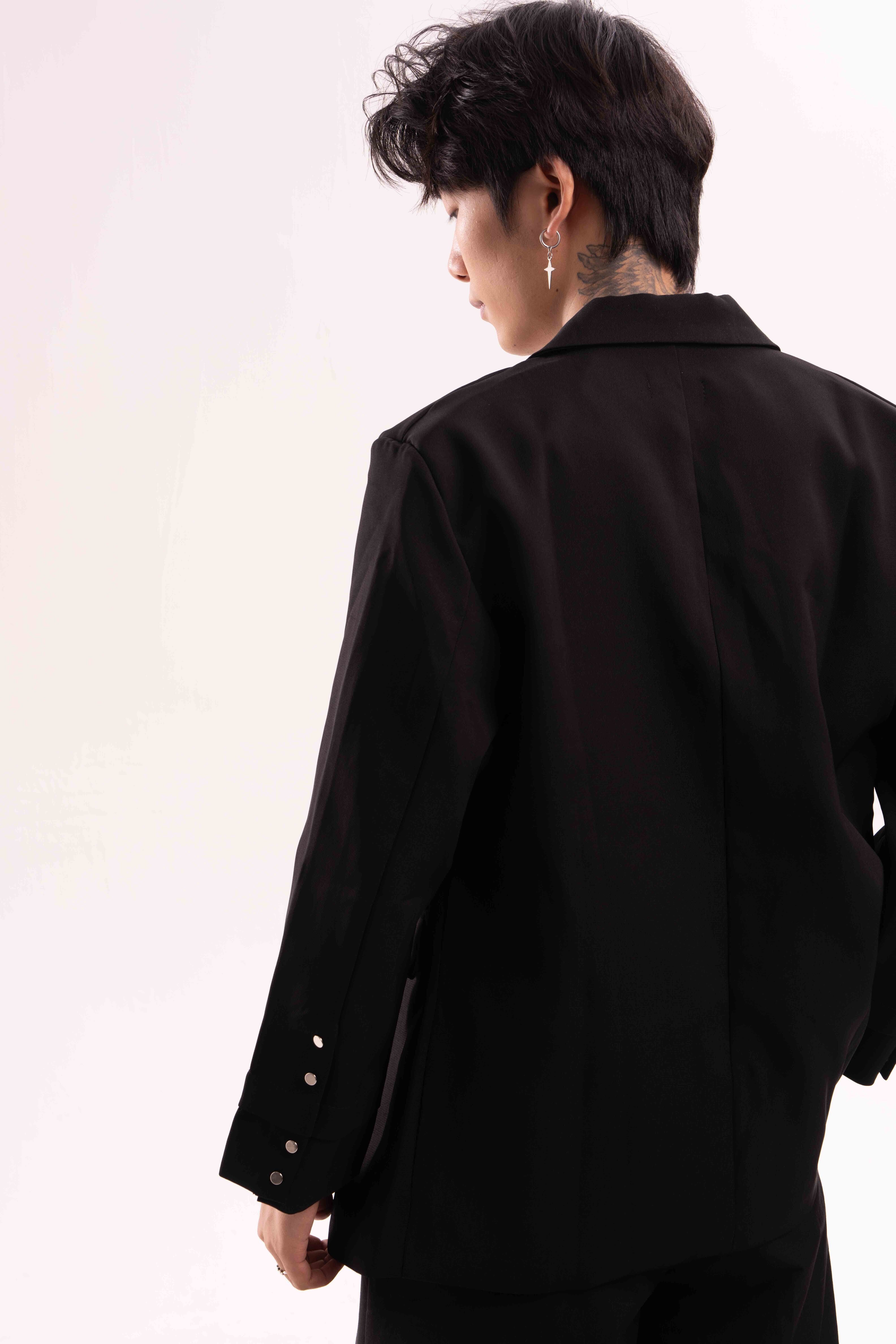 Oversized Buckled Blazer with Silver Accents and Mock