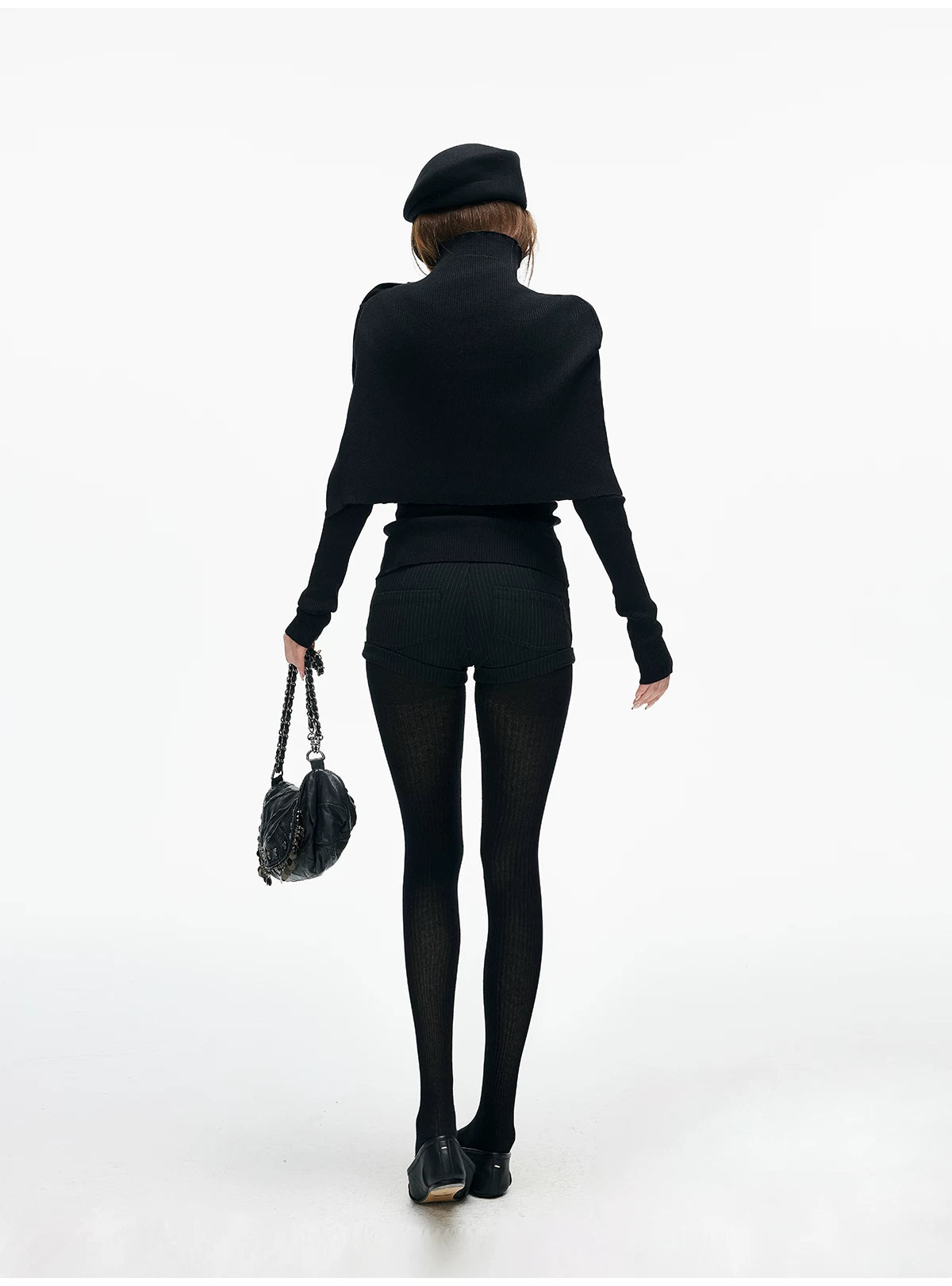 Slim Knit Long Sleeve Top with Removable Button Cape - nightcity clothing