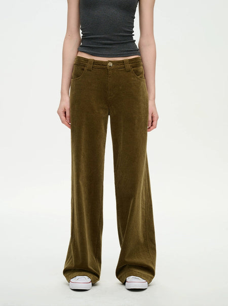 Wide Leg Mid-Waisted Retro Corduroy Pants - nightcity clothing