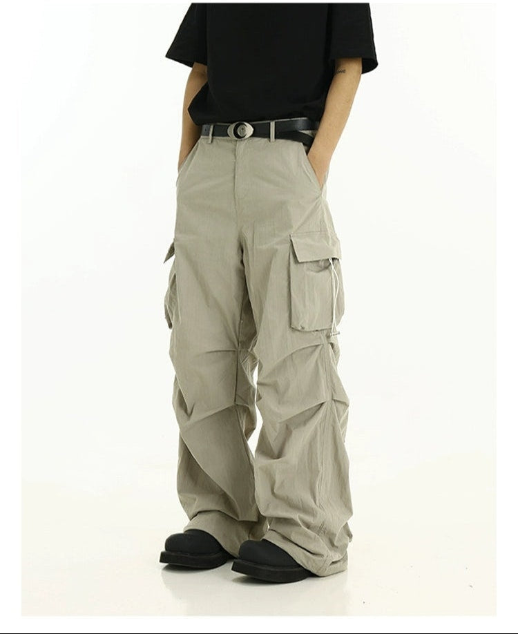 High-Waist Cargo Pants with Side Pockets and Drawstrings