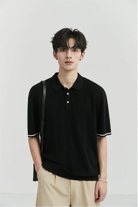 Textured Polo Short Sleeve Shirt with Sleeve Stripe