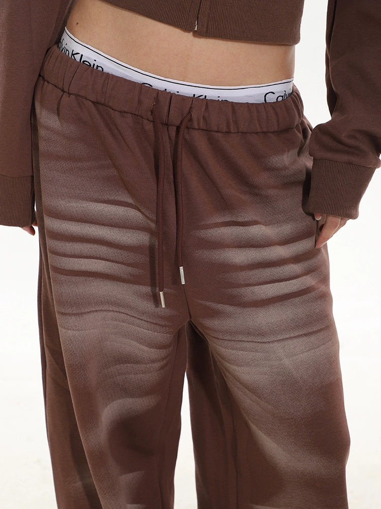 Cropped Zip-Up Wrinkle-Print Hoodie and Jogger Pants Sweatsuit Set