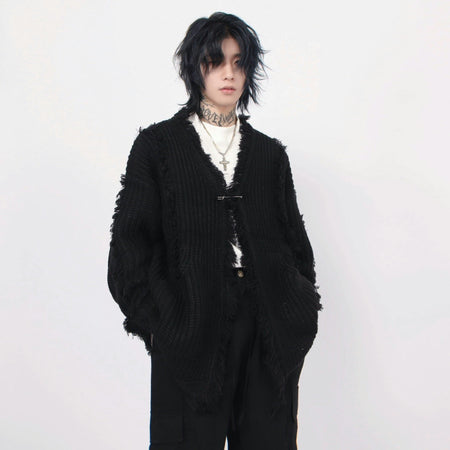 Oversized Distressed Chunky Knit Cardigan - nightcity clothing