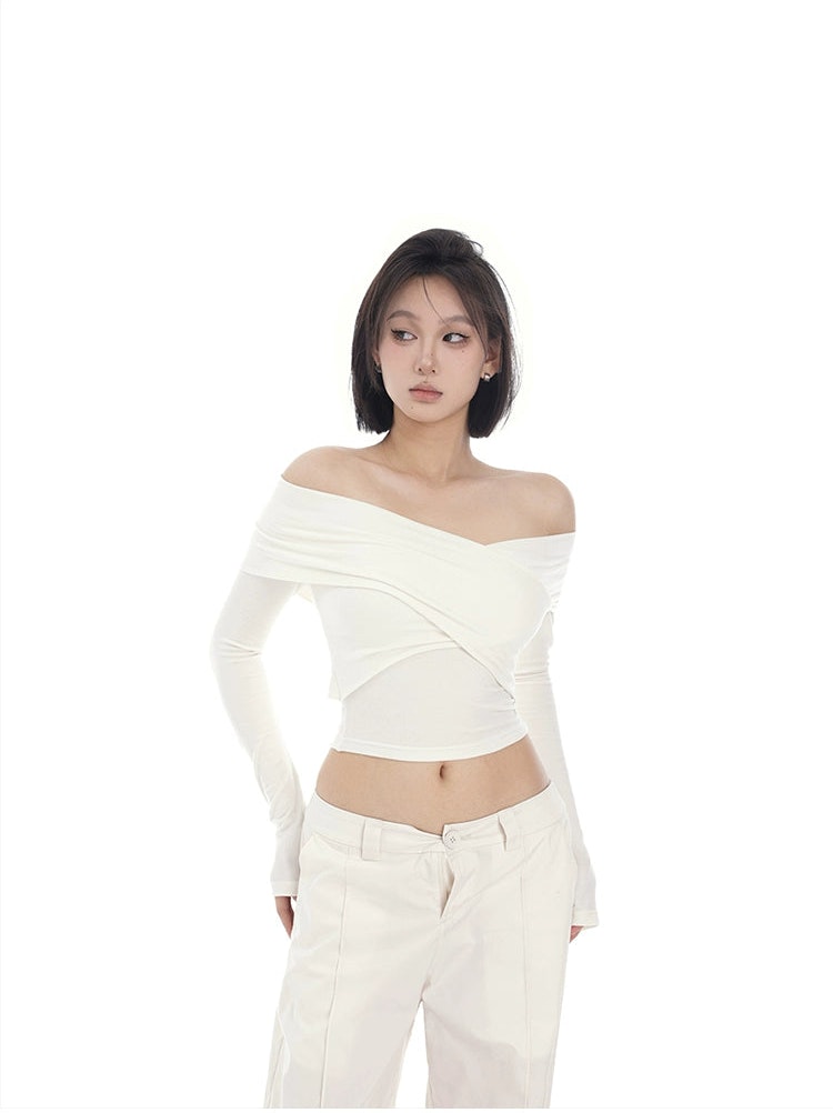 Crossover Off-Shoulder Long Sleeves Crop Top