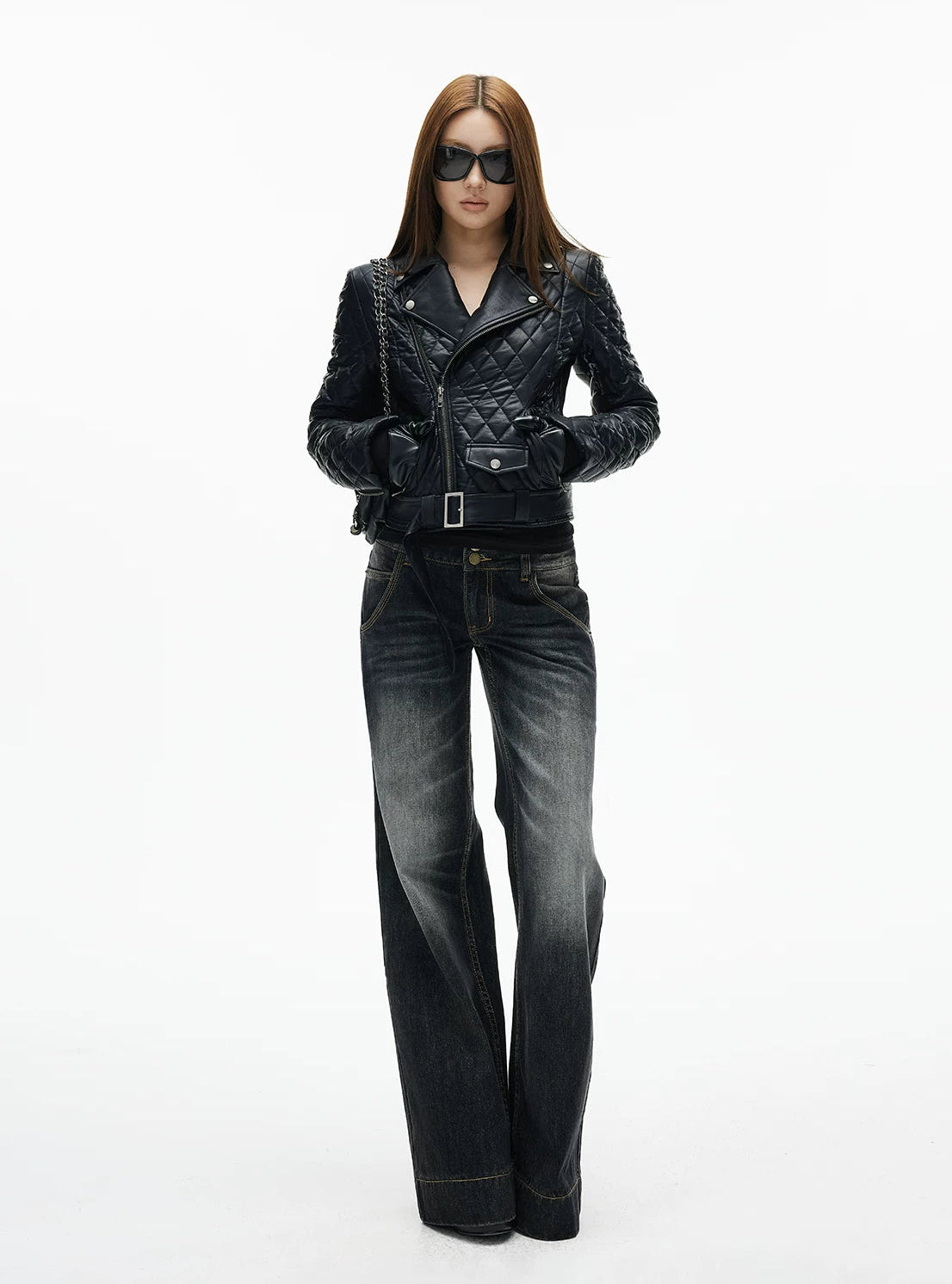 Asymmetric Quilted Faux Leather Cropped Biker Jacket - nightcity clothing