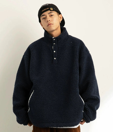Shearling Half-Button Lightweight Pullover Sweater