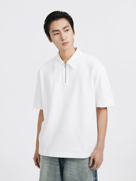 Textured Zip Polo Shirt Short Sleeve
