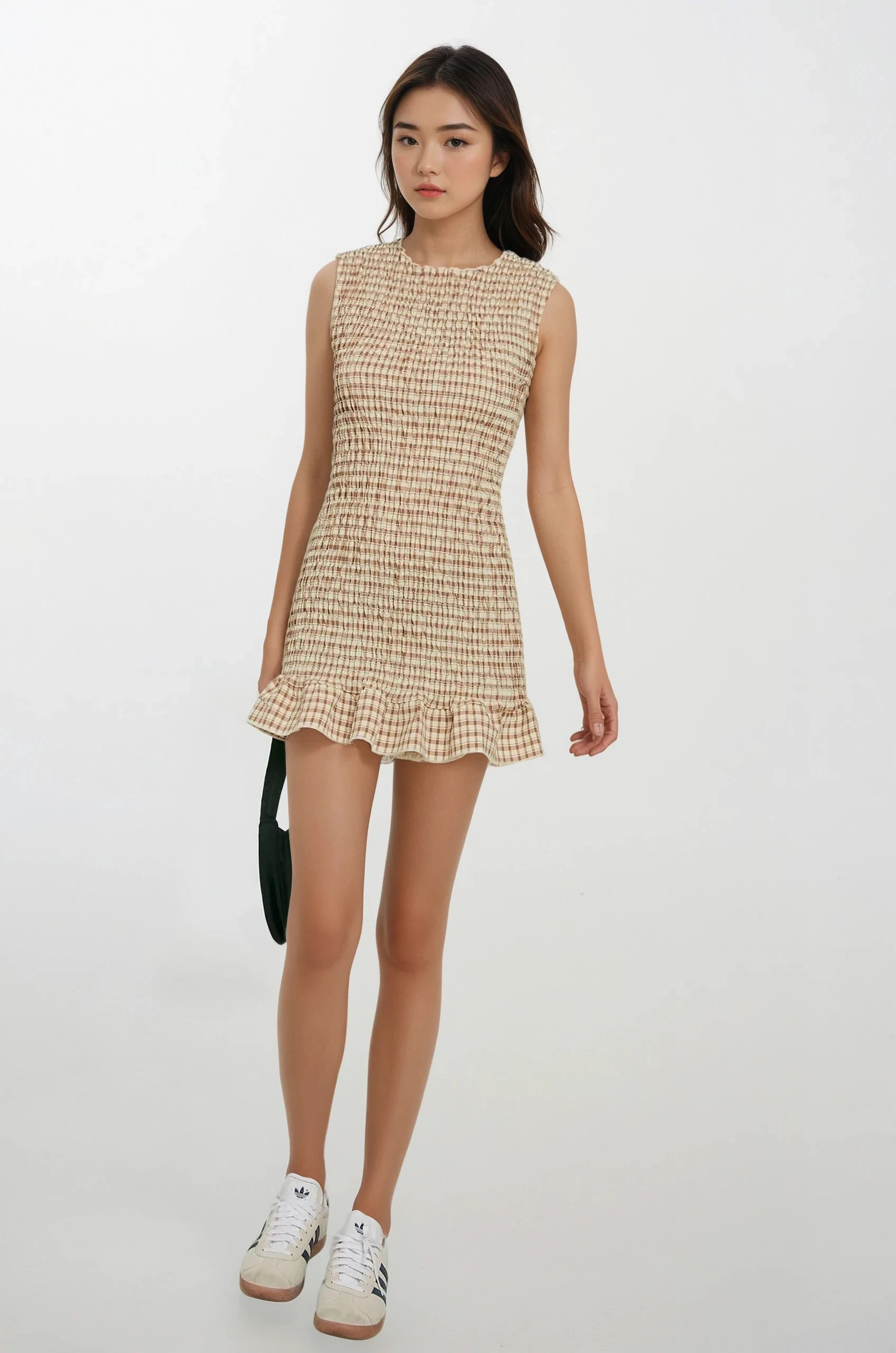 Sleeveless Gingham Ruffle Hem Mini Dress