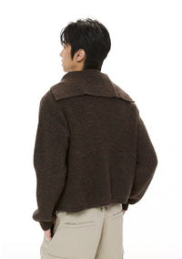 Fold Over Collar Knit Button-Up Cropped Cardigan
