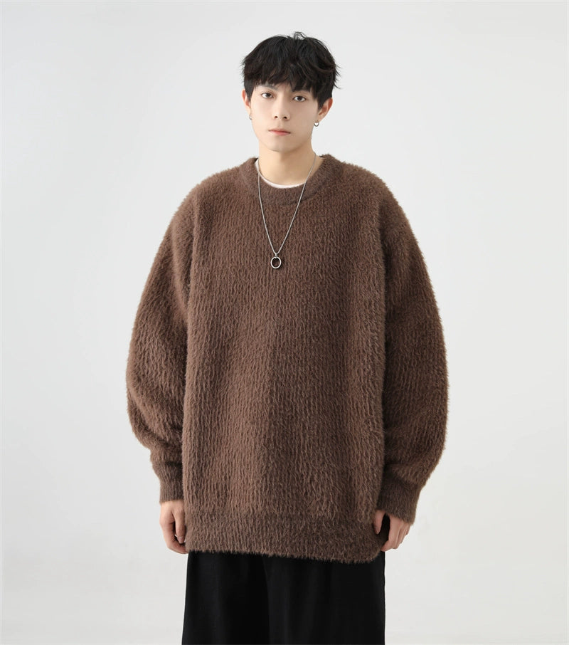 Fuzzy Crew Neck Oversized Knit Sweater