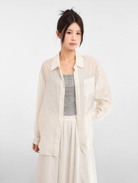 Sheer Lightweight Button-Down Long Sleeve Shirt - nightcity clothing