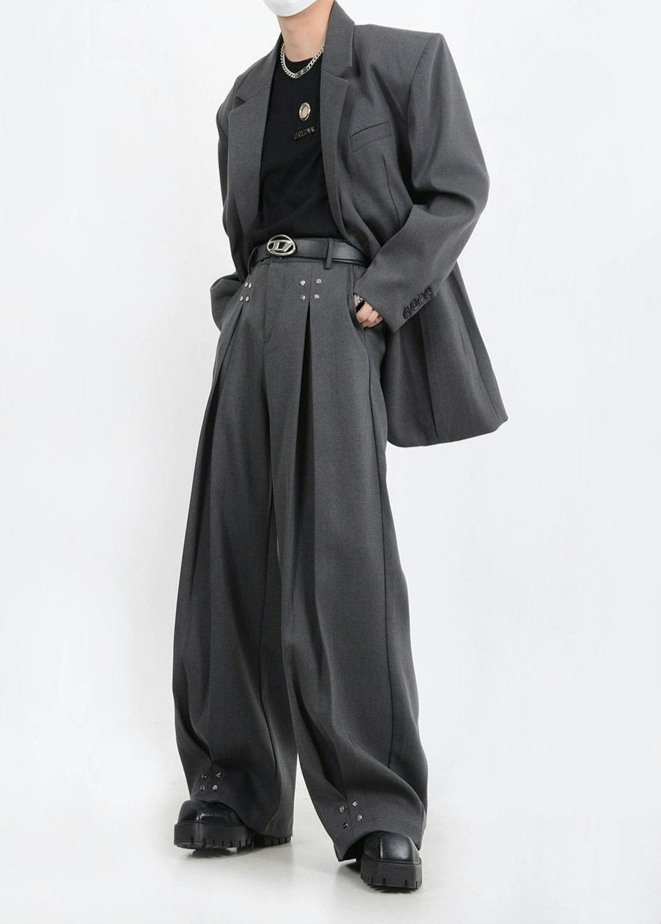 Oversized Blazer and Wide-Leg Trouser Set with Rivet Details