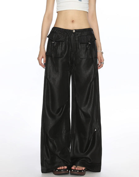 Wide Leg Shimmer Pants with Utility Pockets