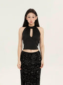 Wrap Neck Keyhole Crop Top