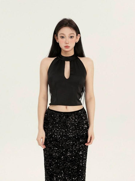 Wrap Neck Keyhole Crop Top
