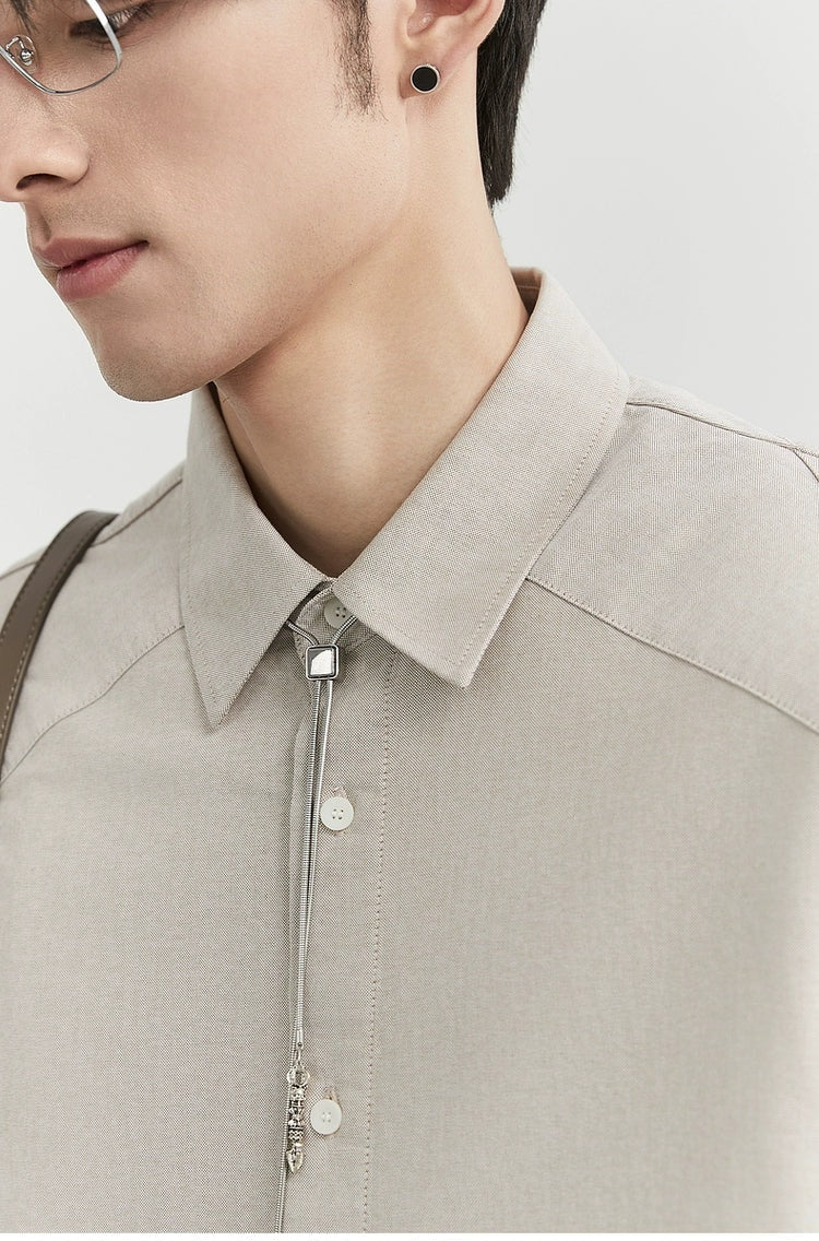Oversized Short Sleeve Stitch-Detail Button-Up Shirt