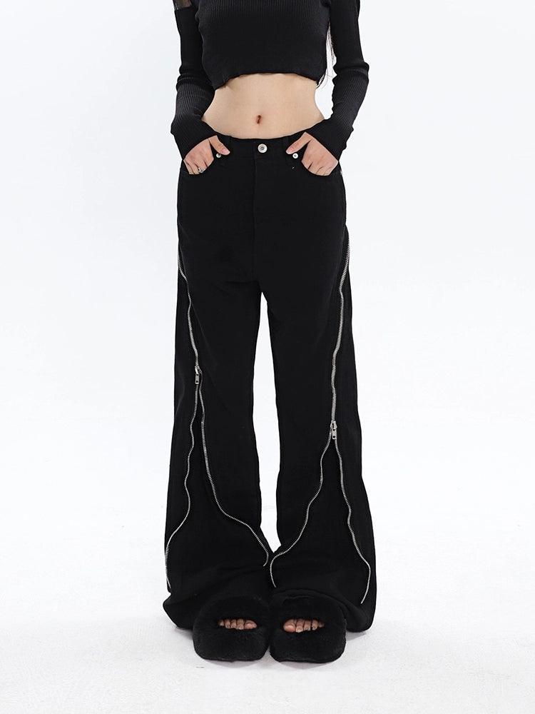 Zippered Split Semi-Flare Pants