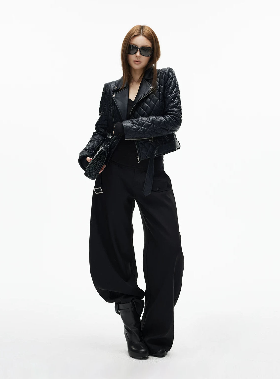 Asymmetric Quilted Faux Leather Cropped Biker Jacket - nightcity clothing