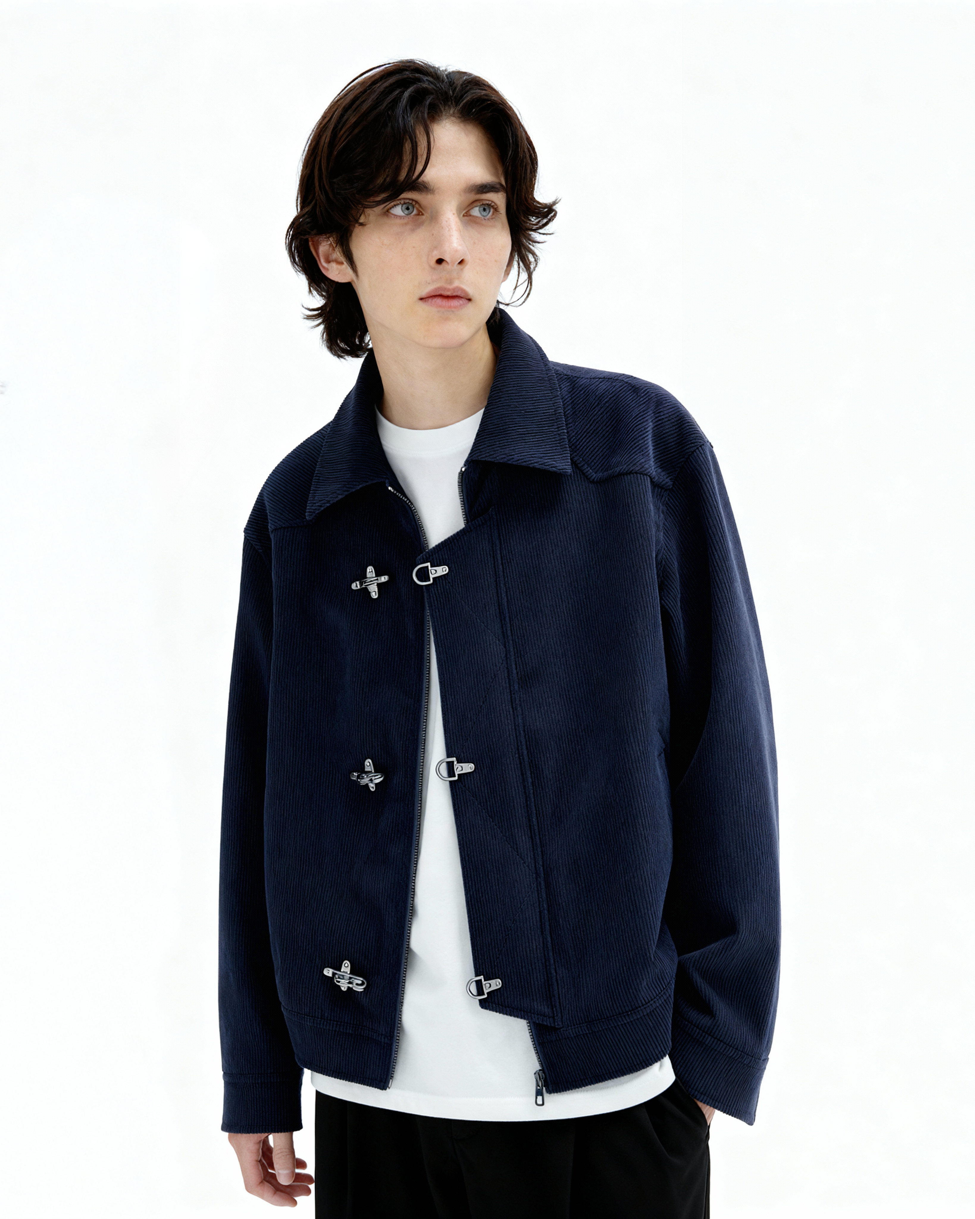 Fireman Clasp-Buckle Corduroy Collared Jacket Fireman Clasp-Buckle Corduroy Collared Jacket