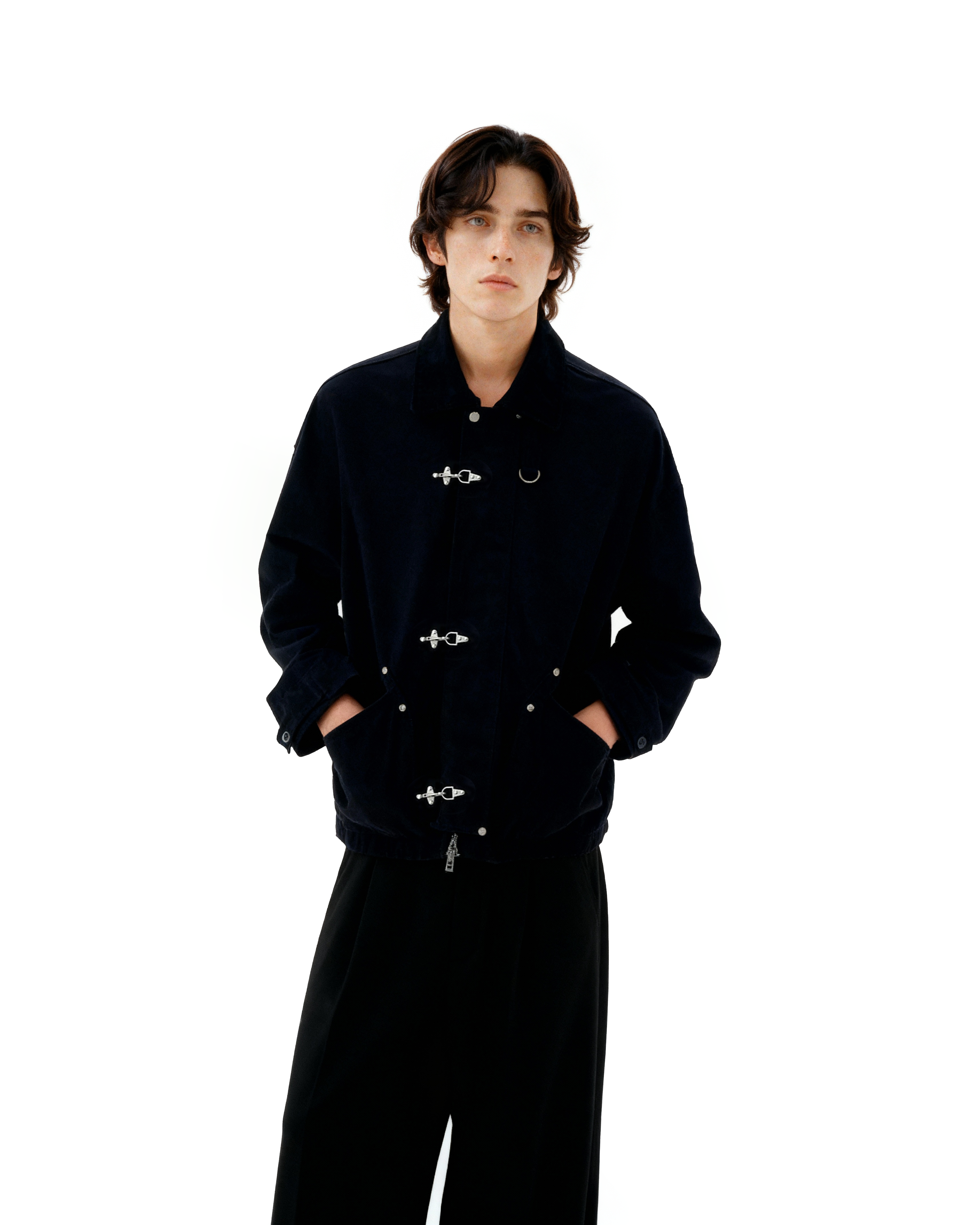 Fireman Buckle Worker Zip Jacket with Contrast Collar