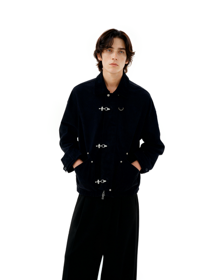 Fireman Buckle Worker Zip Jacket with Contrast Collar - nightcity clothing