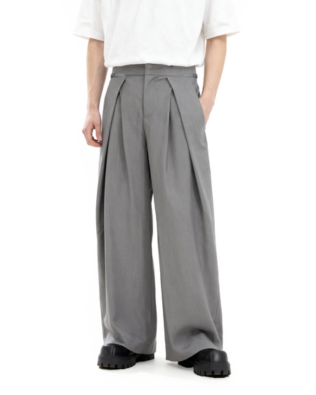 Wide Leg Pleated Palazzo Trousers with Belt Detail - nightcity clothing