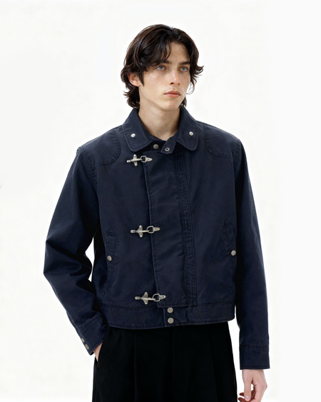 Overlap Fireman Buckle Mid-Crop High Collar Jacket - nightcity clothing