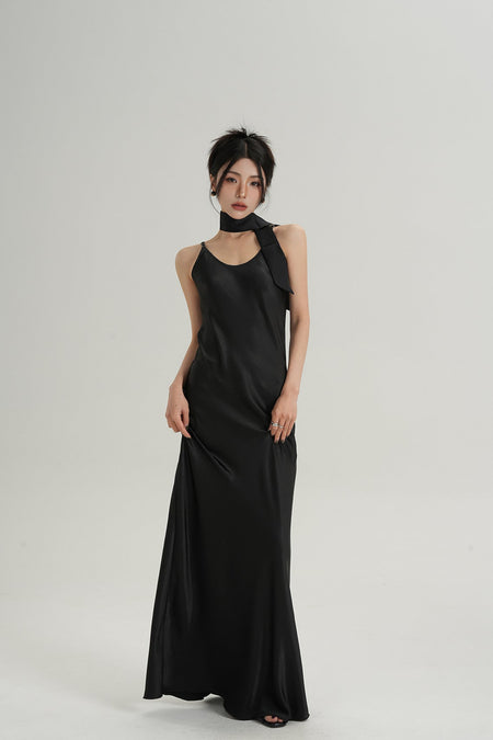 Adjustable Spaghetti Strap Satin Maxi Dress
