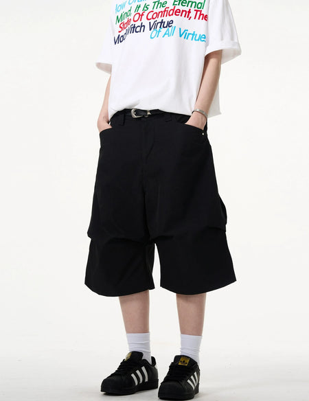 Wide-Leg Utility Knee-Length Capri Shorts - nightcity clothing