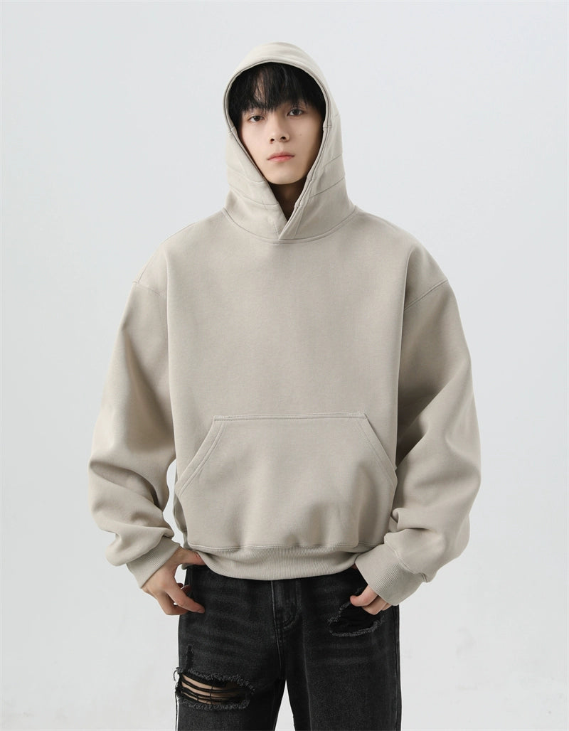 Oversized Mid-Crop Pullover Hoodie with Front Pocket